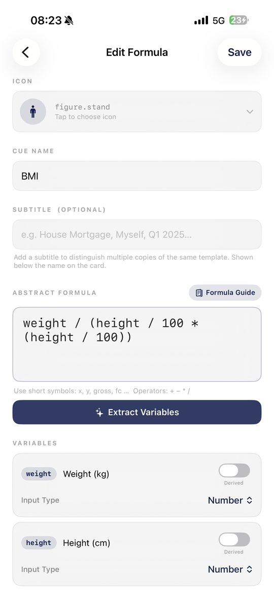 CueCalc Formula Studio on iPhone