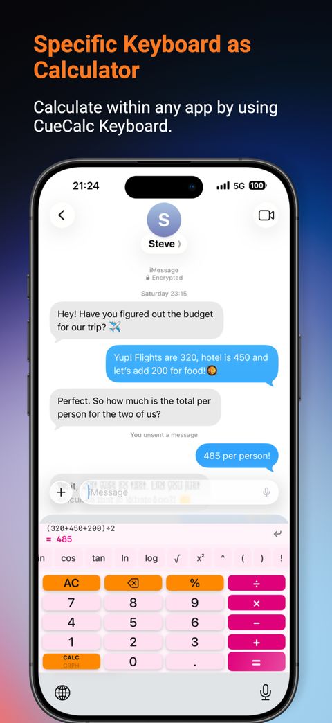 The CueCalc keyboard inside other apps.