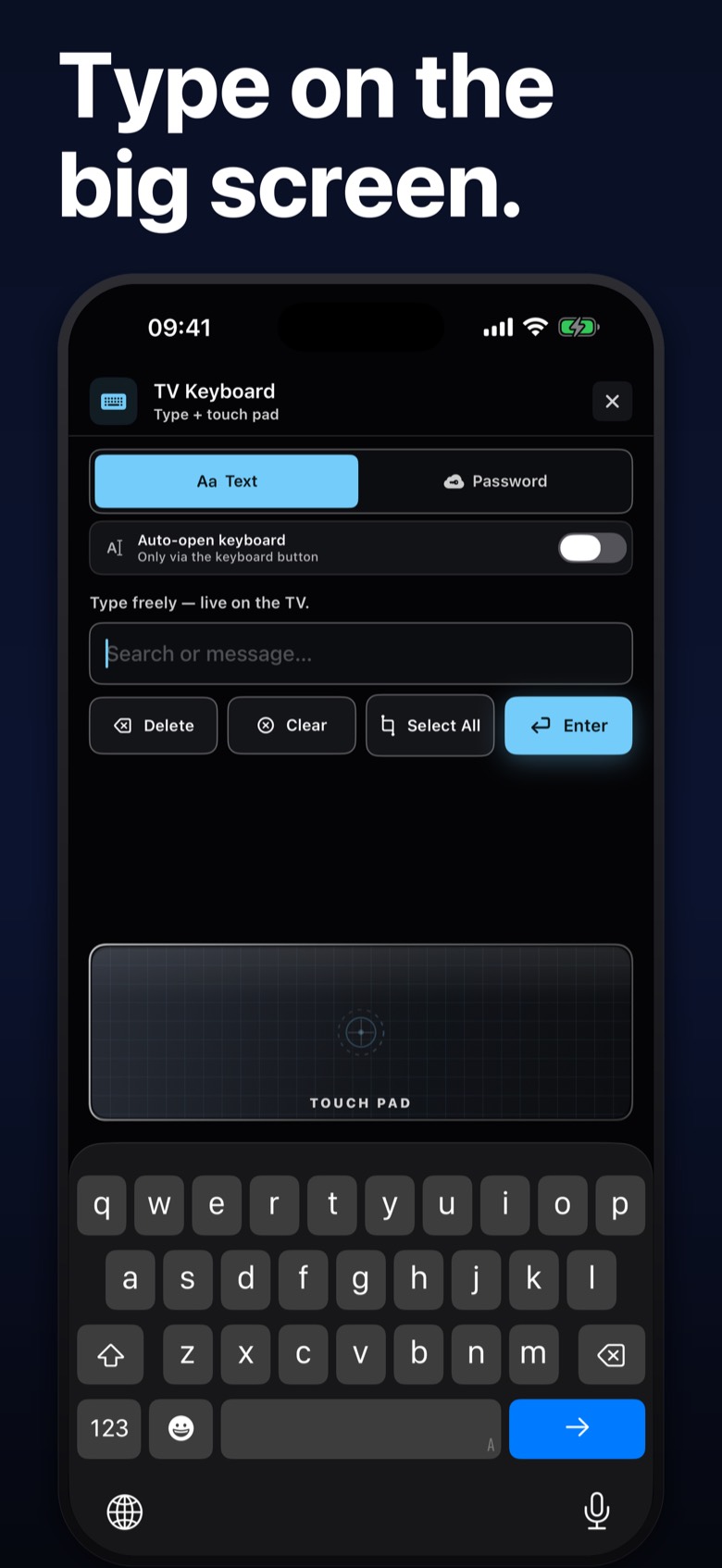 Remotal keyboard for typing on the television